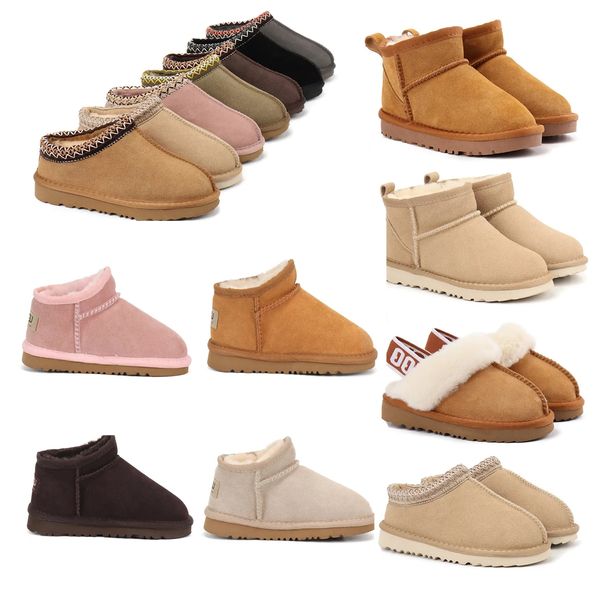 Botas de desenhista Inverno Crianças Tasman Chinelos Ultra Mini Bota Tolder Fur Slides Clássico Austrália Botas Real Couro Meninas Crianças Sapatos Ao Ar Livre Tamanho 21-35