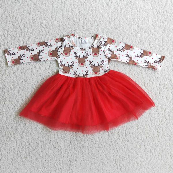 Mädchen Kleider Großhandel Baby Lange Ärmel Tüll Twirl Kleid Säugling Kleinkind Weihnachten Rentier Einteiliges Nachthemd Kinder Kinder Kleidung