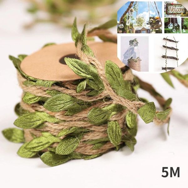 Flores decorativas 5m simulação folhas verdes tecelagem corda diy festa de aniversário de casamento decoração rattan presente buquê embalagem