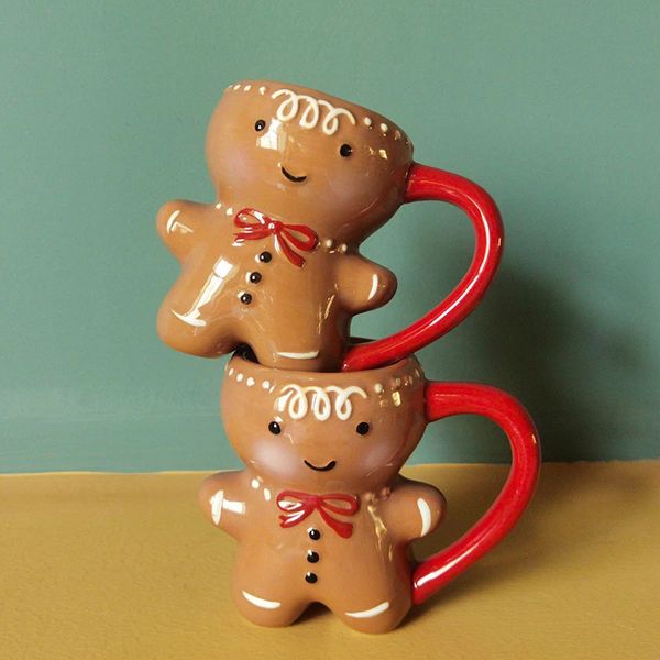 Kupalar zencefilli kurabiye adam kupa Noel seramik çay kupaları 3d zencefilli kurabiye adam seramik fincan süt kahve su bardağı kupa çiftleri Noel hediyeleri 231013