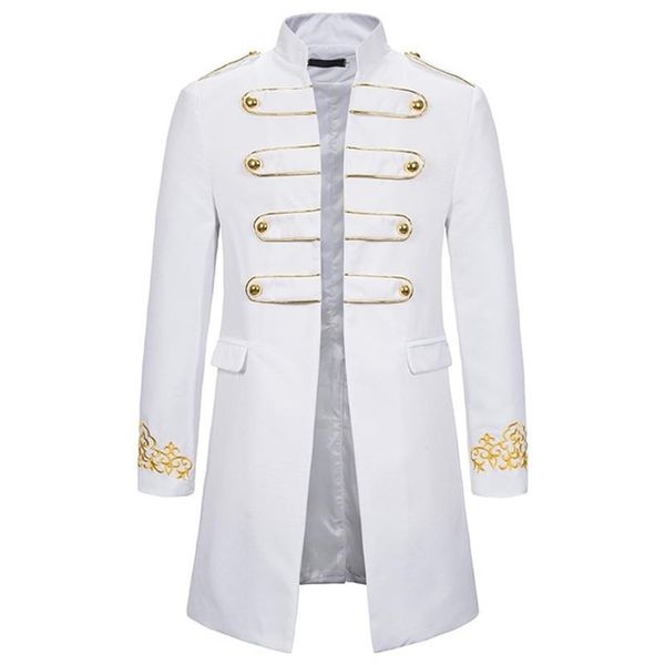 Branco gola bordado blazer masculino vestido militar smoking terno jaqueta boate palco cosplay masculino 210904203m