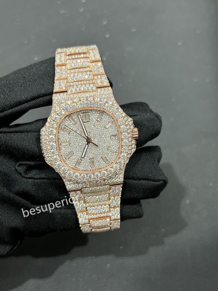Luxus-Herrenuhr für Herren, Designeruhren mit Uhrwerk, hochwertige Diamant-Moissanit-Uhr, Montre Iced Out-Uhr, Automatikuhr für Herren, Montre Luxe Herren-Luxusuhren i128