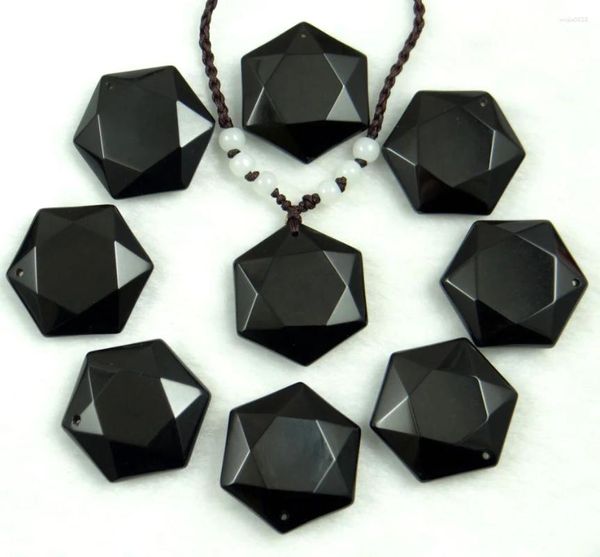 Encantos pedra natural preto obsidian pingente colares para mulheres e homens hexagrama cúbico camisola colar amuletos talismãs jóias