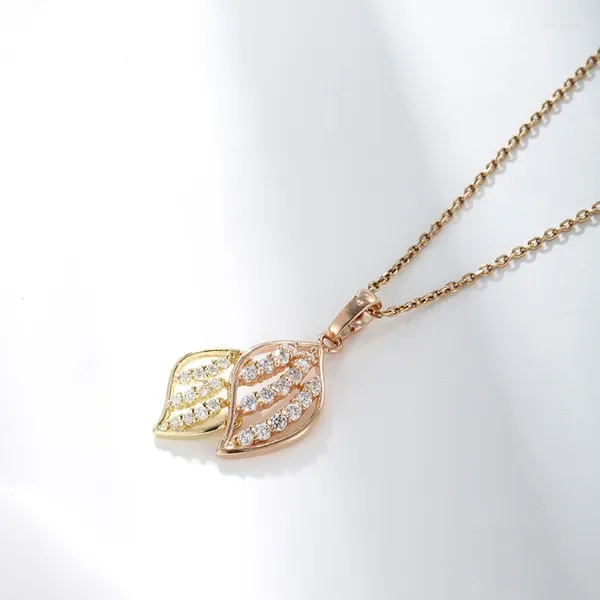 Anhänger Halsketten Dckazz Hollow Leaf Trendy Luxuriöse 585 Rose Gold Überzogene Natürliche Zirkon Kupfer Halskette Frau Mädchen Täglichen Schmuck