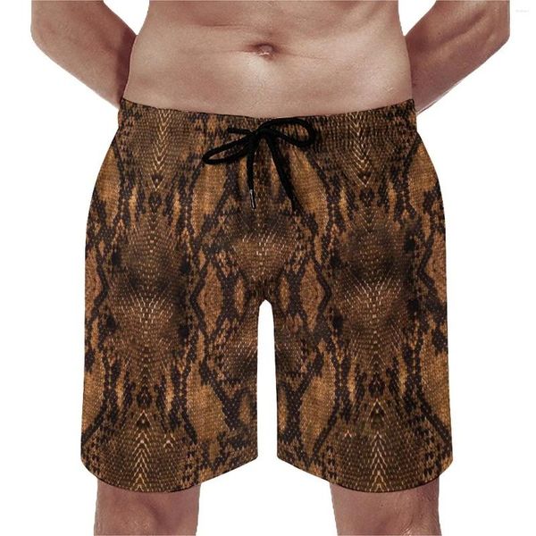Erkek şort kahverengi yılan derisi tahtası yaz hayvan baskı spor giyim kısa pantolon erkekler hızlı kuru rahat desen artı boyutu plaj gövdeleri