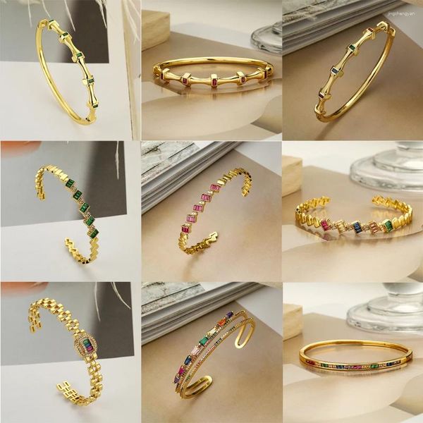 Bangle 9 estilos design real pulseiras de zircônia cúbica para mulheres meninas luxo ouro cor namoro jóias de casamento presente elegante