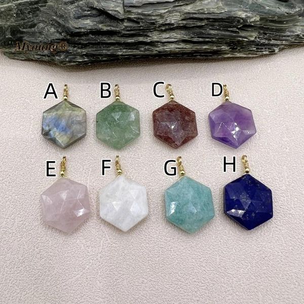 Anhänger Halsketten 10 stücke Exquisite Facettierte Scheibe Sechseckige Natürliche Lapis Stein Labradorit Amazoniten Amethysten Kristall Quarz Halskette