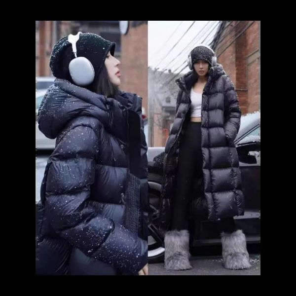 Jaqueta feminina para baixo parka longo ultra grosso parkas preto com capuz casacos quentes jaquetas de inverno para mulher 2023 leve puffer 231013