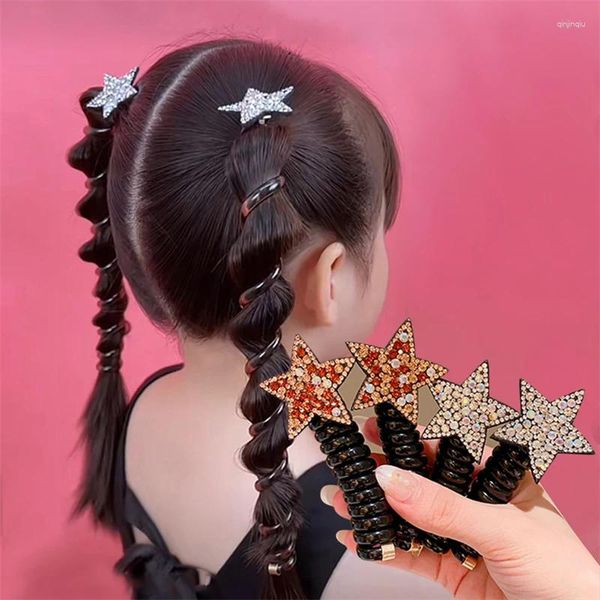 Acessórios de cabelo crianças meninas strass pentagrama estrela rabo de cavalo elásticos de borracha pacote scrunchies fio de telefone