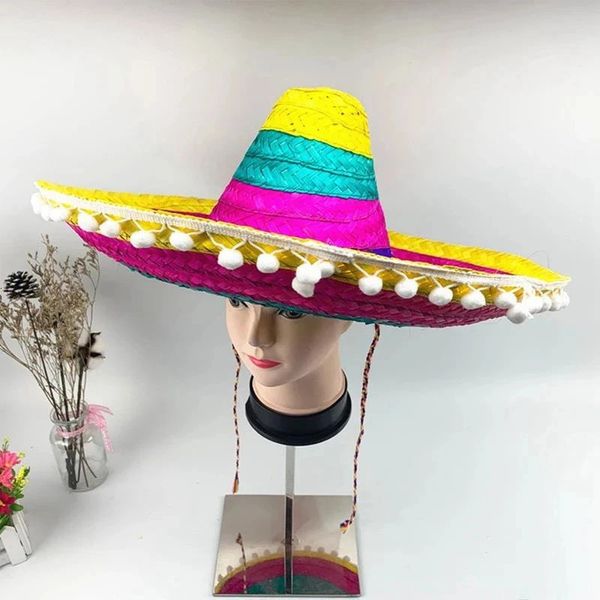 Chapéus de aba larga chapéus mexicanos chapéu natural homens palha mexicano sombrero chapéu feminino colorido festa de aniversário chapéus decoração chapéu de palha acessórios de fantasia 231013