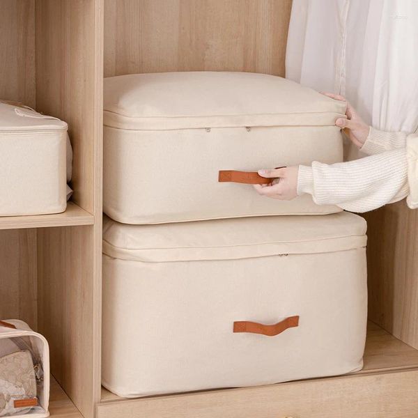 Sacos de compras Saco de armazenamento de colcha de lona de algodão umidade à prova de poeira organizador de armário cobertor travesseiro grande roupa móvel