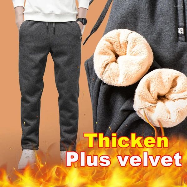 Calças masculinas inverno homens velo forrado grosso quente jogger moda roupas bottoms cordão correndo 2023 tendências