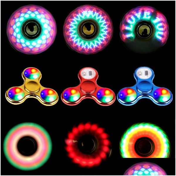 Kreisel LED-Lichtwechsel Fidget Spinner Fingerspielzeug Kinderspielzeug Muster ändern mit Regenbogen nach oben Handspinner D57 Drop Lieferung G Dhi6C