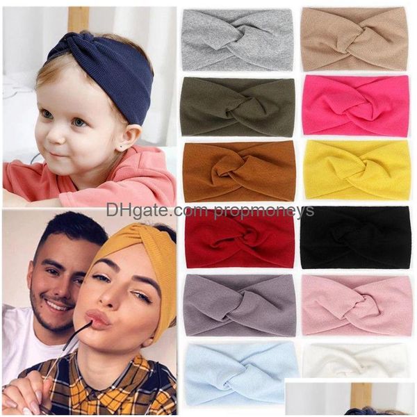 Accessori per capelli Fascia per capelli Mamma Twist Fascia per capelli per donne Ragazze Turbante Madre figlia Accessori per capelli Cotone Neonato Avvolgere la testa 2 Dhtzc