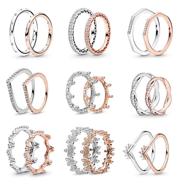 Neue beliebte 925 Sterling Silber vergoldet Ringe funkelnde Schleife Knoten stapelbare Ringe Zirkonia Frauen Männer Geschenke Sonderangebote