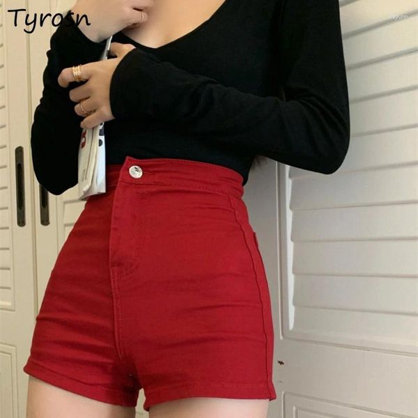 Damen-Shorts, hohe Taille, solides Grunddesign, schicker koreanischer Stil, sexy Mädchen, Freizeit, Streetwear, Retro-Mode, Ins Sommer, gemütlich