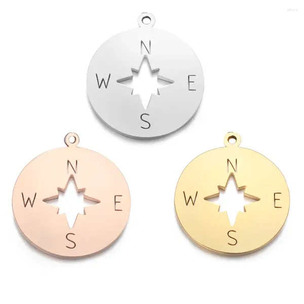 Anhänger Halsketten Edelstahl Kompass Charms Roségold Silber Farbe Winziger runder Anhänger für DIY Halskettenzubehör Handwerk Schmuckherstellung