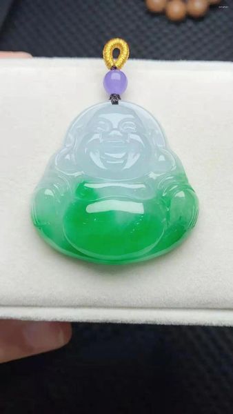 Anhänger-Halsketten, natürliche grüne Jade der Güteklasse A, handgeschnitzte Buddha-Anhänger, Geschenk, Jadeit-Schmuck