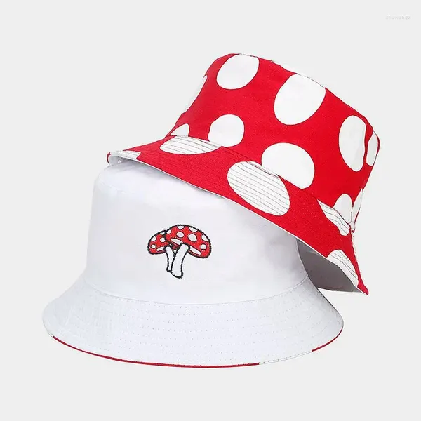 Berretti creativi infantili modello fungo rosso e bianco reversibile cappello da pescatore uomo donna Amazon casual sole