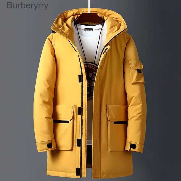 Parkas masculinas para baixo 2023 novas jaquetas de inverno homens pato branco quente com capuz longo jaquetas outono casual topo parka preto casaco fofo bege amarelol231014