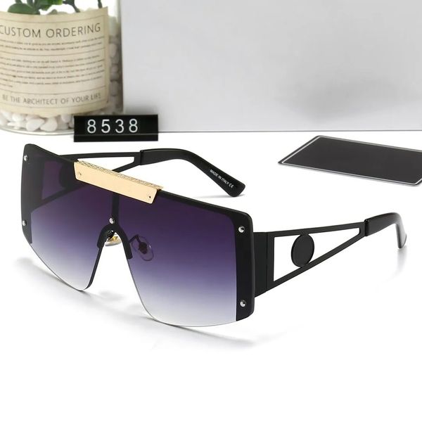 Novo design superior óculos de sol para mulheres homens moda óculos de sol proteção uv lente grande conexão sem moldura vem com pacote 8538 estilo