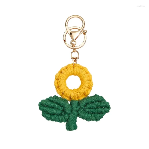 Porte-clés mignon à la main tricoté tournesol porte-clés laine crochet sac charmes pendentif porte-clés voiture anneau porte-clés bijoux cadeau accessoires