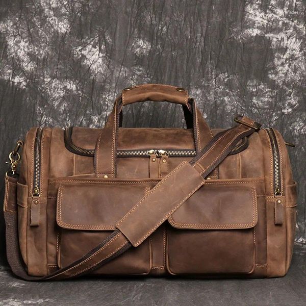 Duffel Bags Europa e Estados Unidos Retro Couro Portátil Bolsa Masculina Crossbody Viagem Curta