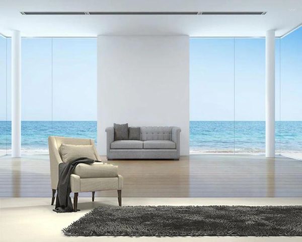 Tapeten Papel De Parede Moderne Meerblick Wohn Innen Landschaft 3D Weltraum Tapete Wandbild Wohnzimmer Schlafzimmer Dekoration