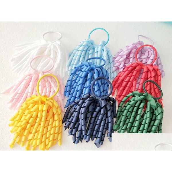 Acessórios de cabelo menina korker rabo de cavalo bobbles fitas encaracoladas streamers arcos com elástico corker 5inch korkers laços 100pcs pd002 gota dhkfq