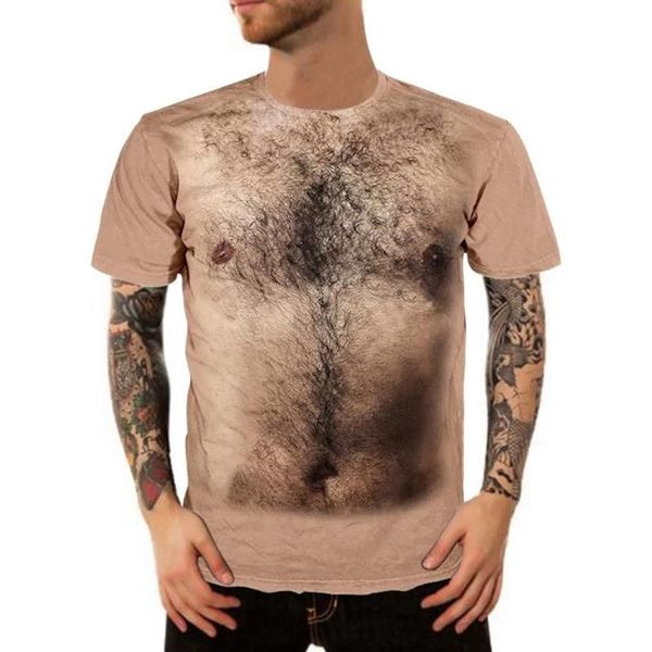 Homens camisetas Peito Cabelo Engraçado Casual Redondo Pescoço Manga Curta Moda Verão Homens Confortáveis Tops para Male1914