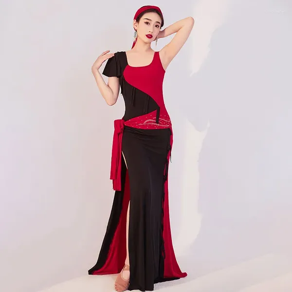 Sahne Giyim Kadınlar Göbek Dans Profesyonel Oriental Dans Takım Uzun Elbise 4pcs Mısır Baladi Sai Noel iç çamaşırı hediyesi