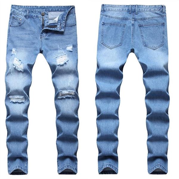 Jeans da uomo Uomo Slim Pantaloni in denim di cotone su misura 2022 Elastico strappato Skinny Biker Ricamo Stampa Foro distrutto Nastrato F268K