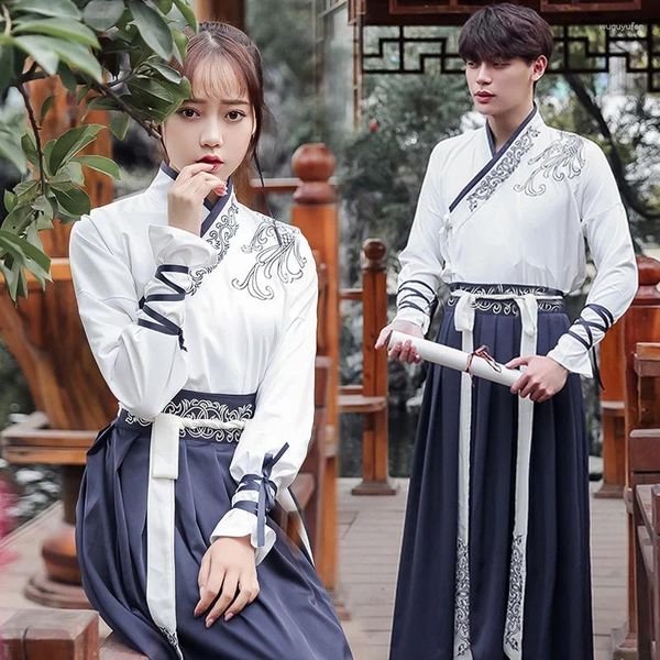 Sahne Giyim UNISEX Çin Halk Dans Kostümü Zarif Hanfu Kadınlar için Mens Klasik Geleneksel Antik Giysiler