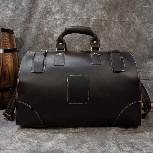 Duffel Bags Crazy Horse Skin Travel Bag Europeu e Americano Homens Genuínos Couro Mão Bagagem Headcase Couro Ombro