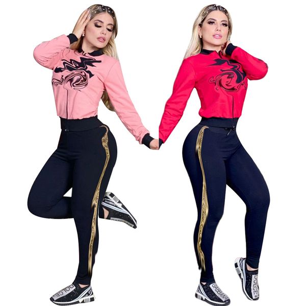 Moda agasalho mulher duas peças conjuntos cardigan jaquetas e calças causais esportes joggers ternos sweatershirts calças roupas casuais ternos de treinamento