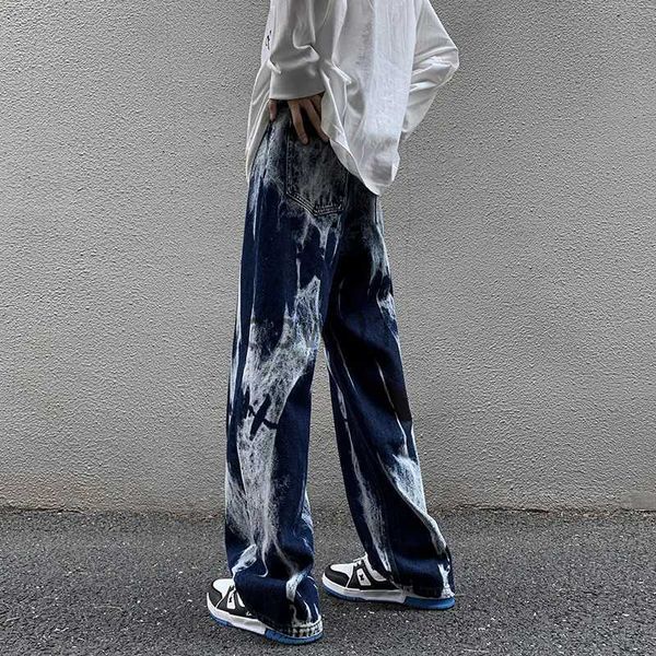 Jeans da uomo Jeans tie-dye Uomo High Street Pantaloni di jeans dritti Uomo Baggy Tendenza moda Pantaloni Jean Pantaloni a gamba larga da uomo BF Abbigliamento J231014