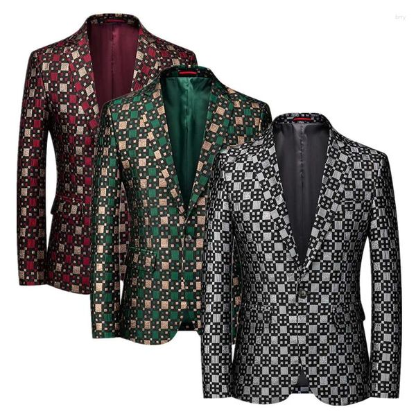 Abiti da uomo di grandi dimensioni 6XL Giacca da uomo da festa d'affari Nero / Verde Rosso Moda Matrimonio Danza Jacquard Slim Fit Blazer Cappotti