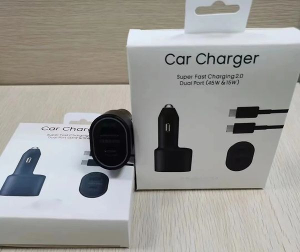 45-W-Autoladegerät-Adapter in OEM-Qualität, superschnelles Laden 2.0, zwei Anschlüsse, USB-Typ-C-Bullet-schnelladaptive Autosteckdosen für Samsung S22 Note10 EP-L5300 mit Einzelhandelsverpackung