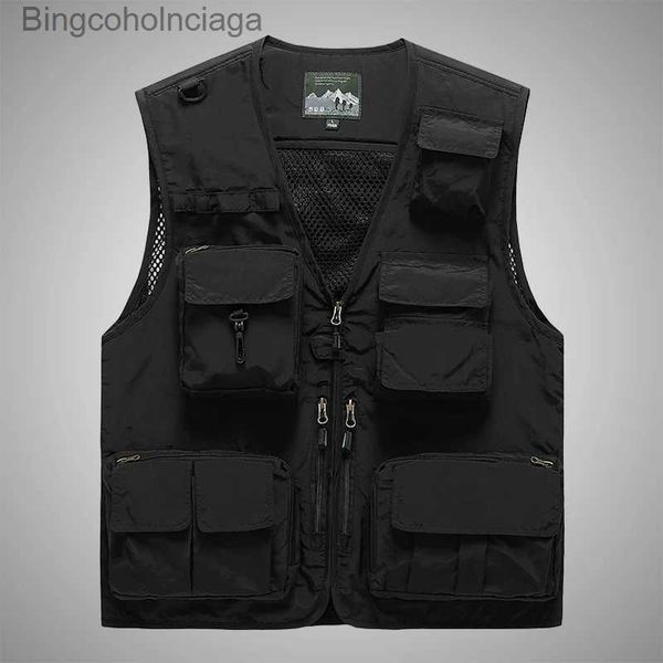 Gilet da uomo Primavera Autunno All'aperto Militare Nero 2023 Giacca senza maniche Moda Gilet da pesca per uomo Tasca Fotografia Casua GiletL231028