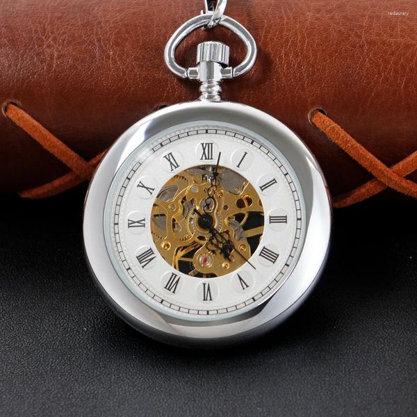 Orologi da tasca Steampunk orologio meccanico manuale argento romano digitale quadrante con teschio pendente orologio antico automatico da uomo e da donna