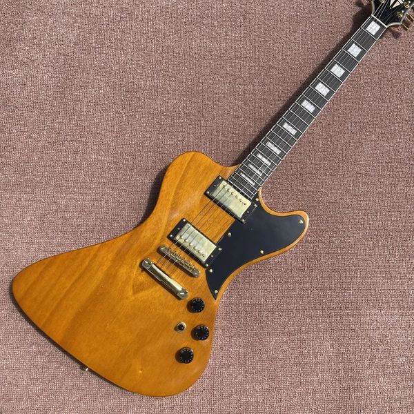 Firebird E-Gitarre, natürliche Holzfarbe, goldene Hardware, kostenloser Versand