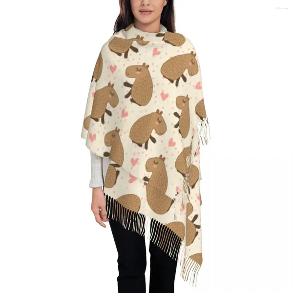 Sciarpe Sciarpa da donna con nappa Simpatico cartone animato Amore Capibara Lungo morbido e caldo Scialle e avvolgente Abbigliamento quotidiano Pashmina