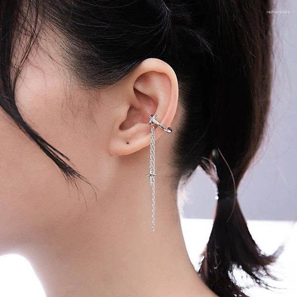 Rücken Ohrringe 1PC Süße Punk Shooting Star Lange Quaste Kette Ohrclip Für Frauen Einfache Earbone Zubehör Kpop Mode Schmuck EF105