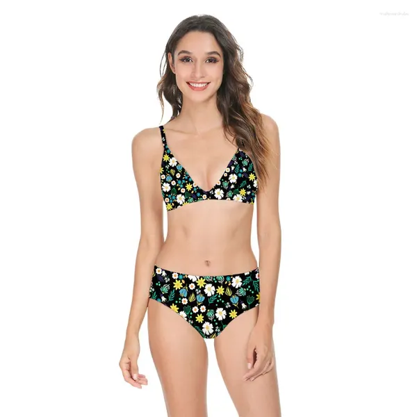 Damen-Bademode, schönes Blumen-Druck-Bikini-Set, Push-Up-Sling-Strand-Bade-Frauen-Badeanzug