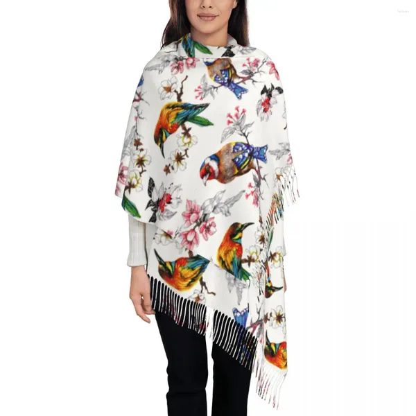 Sciarpe Bellissimi uccelli passeri Sciarpa vintage floreale per donna Autunno Inverno Scialli reversibili e avvolgere Scialle lungo e grande da indossare ogni giorno