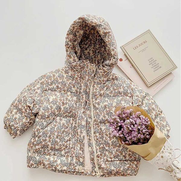 Daunenmantel 2023 Winter Neue Kinder Daunenjacken Baby Warm Verdicken Kältebeständige Mäntel Mädchen Blumendruck Winter Prinzessin Kleidung J231013