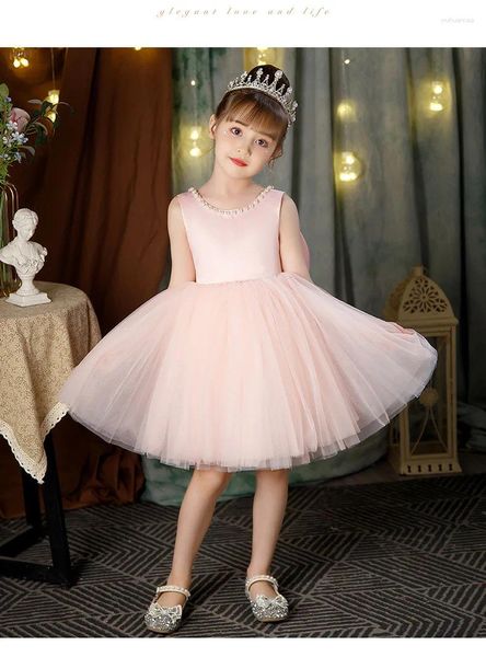 Mädchen Kleider Elegante Prinzessin Kleinkind Blume Geburtstag Knielangen Bogen Perlen Hochzeit Party Heilige Kommunion Kleid Für Kinder Baby