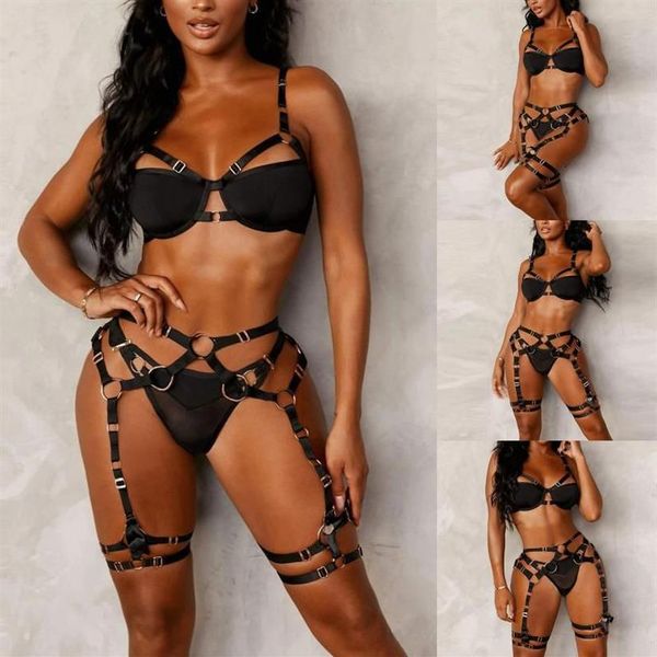 Lingerie sexy da donna Moda Nero Gotico Set porno selvaggio Set di reggicalze in acciaio di pizzo Cosplay Lenceria Eroica Set di reggiseni intimi325r