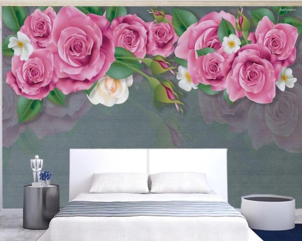 Wallpapers 3d rosa pintura a óleo textura estilo europeu papel de parede mural para quarto sala de estar tv sofá parede cozinha café