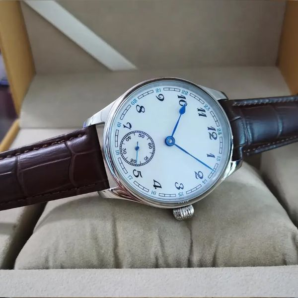 GEERVO Sem logotipo 41mm Relógio mecânico manual masculino Mostrador branco Mão em forma de coração azul ST3621 O ponteiro dos segundos do movimento está às 6 horas